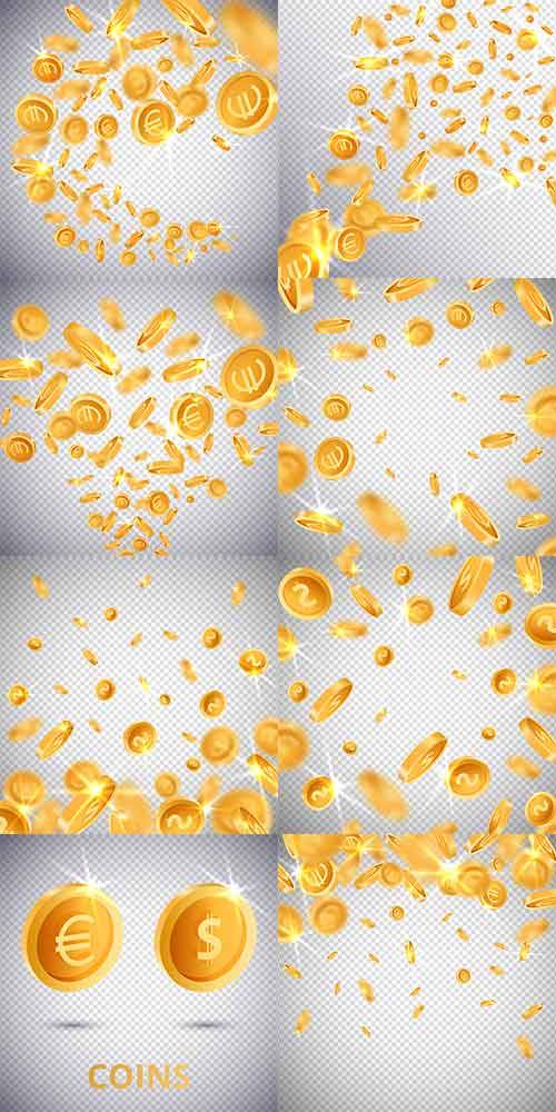  3d gold-coins, dollar and euro - Vector clipart