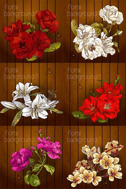 Фоны с цветами - Векторный клипарт / Backgrounds with flowers - Vector Graphics
