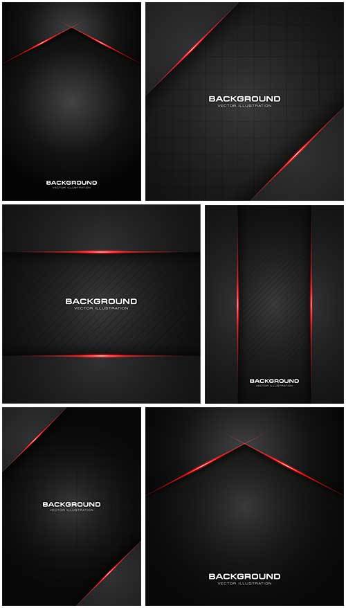 Чёрный фон с красными линиями - Векторный клипарт / Black background with r ...