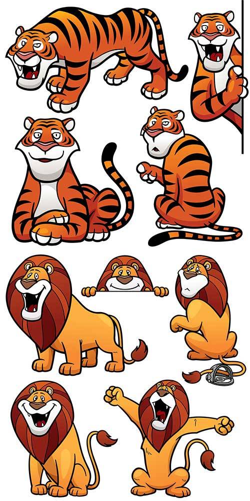 Тигры и львы - Векторный клипарт / Tigers and lions - Vector Graphics