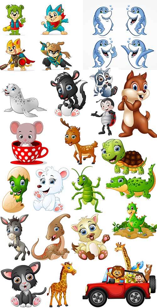 Милые зверюшки - Векторный клипарт / Cute little animals - Vector Graphics