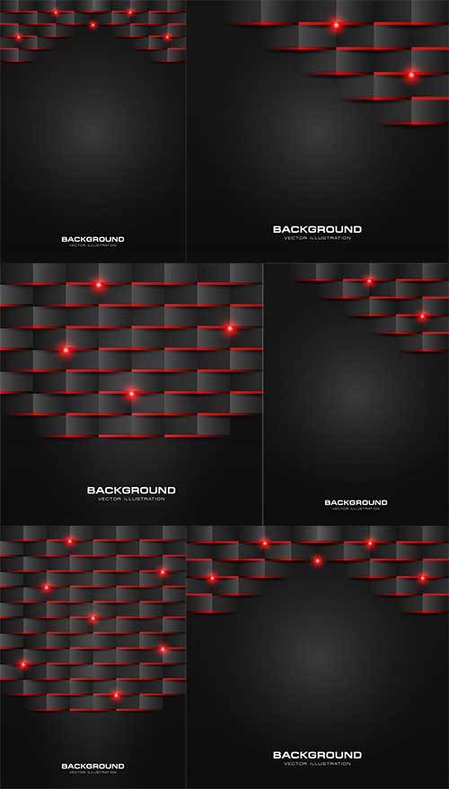 Чёрные с красным абстрактные фоны в векторе / Black with red abstract backg ...