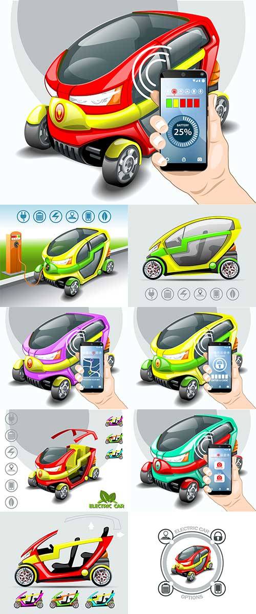  Электромобиль в 3D - Векторный клипарт / Electric car in 3D - Vector Graphics