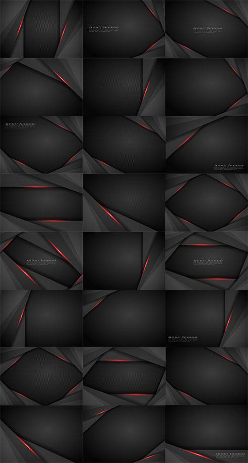 Чёрные фоны с красными линиями в векторе / Black backgrounds with red lines ...