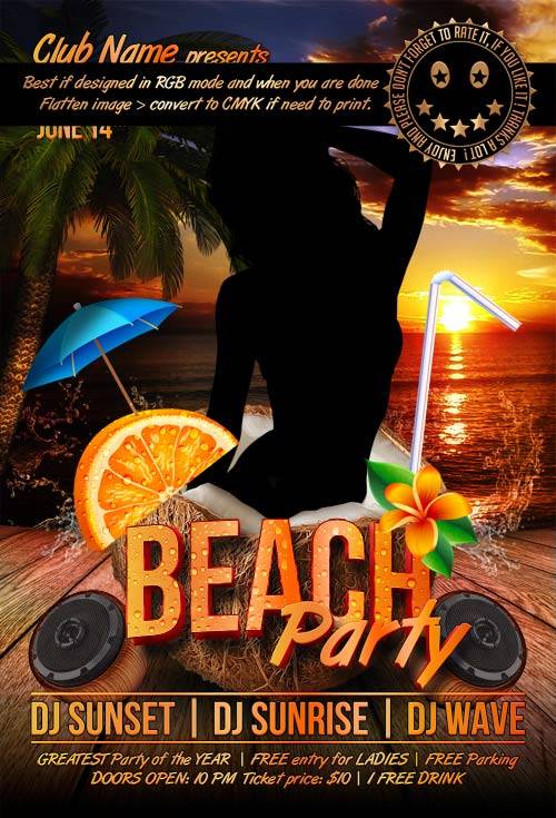 Beach party psd flyer template