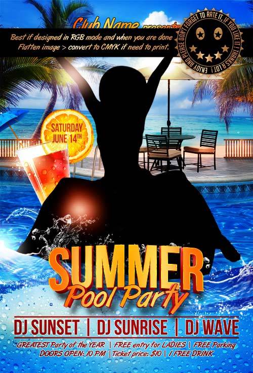 Summer Pool party psd flyer template