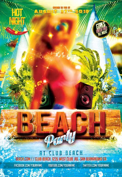 Beach party psd flyer template