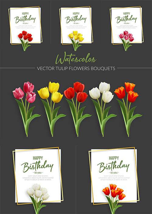  Поздравительная открытка с тюльпанами в векторе / Greeting card with tulips in vector