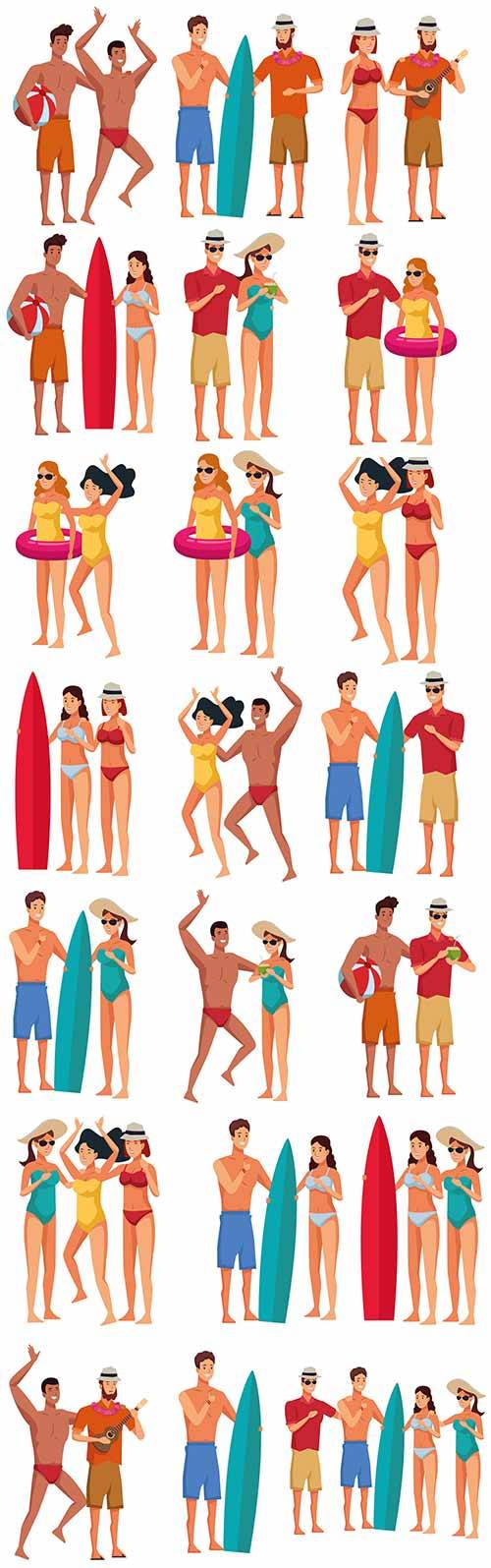  Молодые люди в купальниках - Векторный клипарт / Young people in bathing suits - Vector Graphics