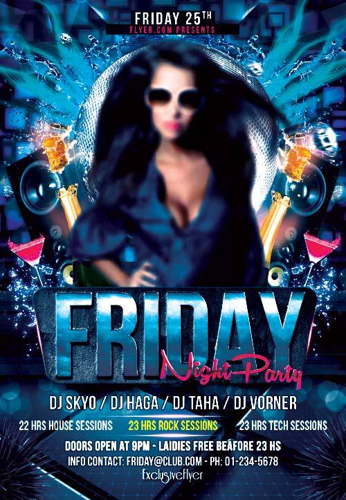 Friday night party psd flyer template