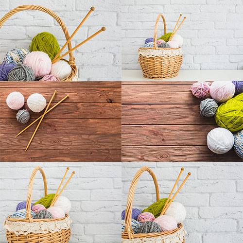 Клубки ниток со спицами - Растровый клипарт / Balls of thread with knitting ...