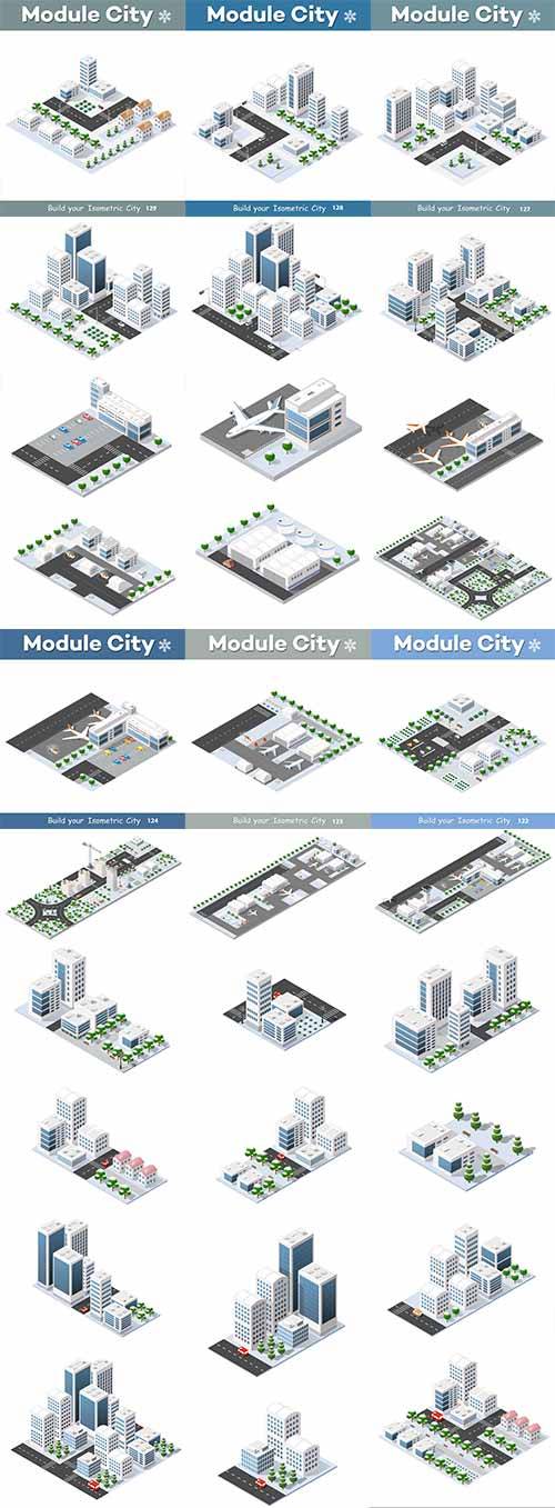 Городские кварталы в 3D - Векторный клипарт / City block in 3D - Vector Gra ...