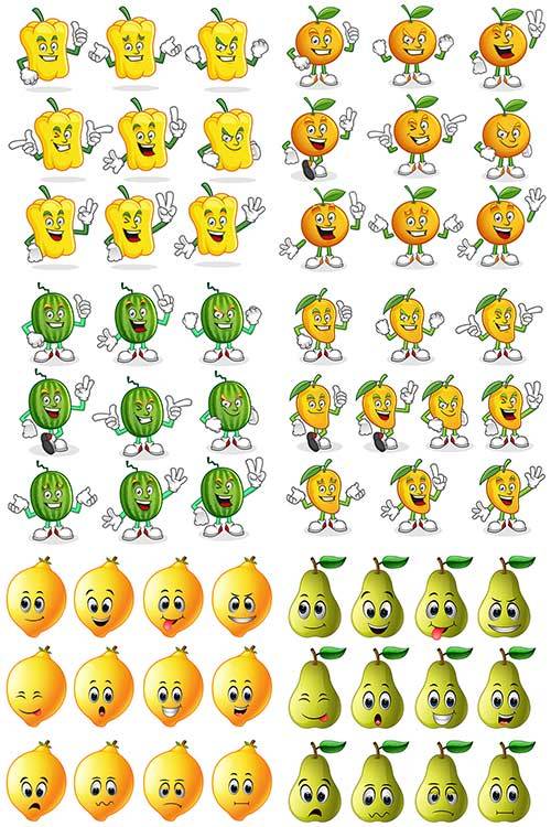 Смешные овощи и фрукты в векторе / Funny vegetables and fruits in vector