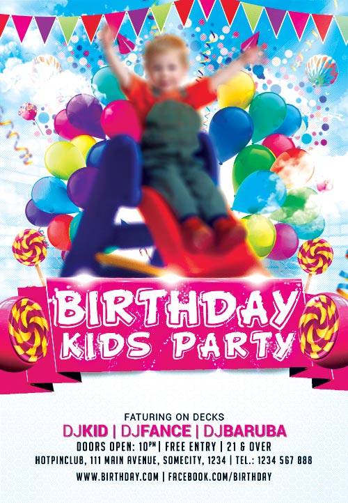Kids party psd flyer template