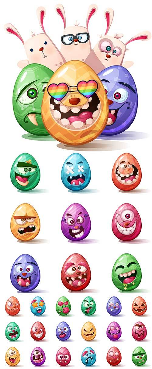 Смешные яйца в Пасхе - Векторный клипарт / Funny eggs in easter - Vector Gr ...