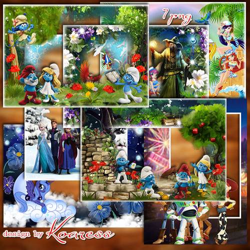 Сборник детских рамок для фото в формате png  со сказочными героями и персонажами мультфильмов