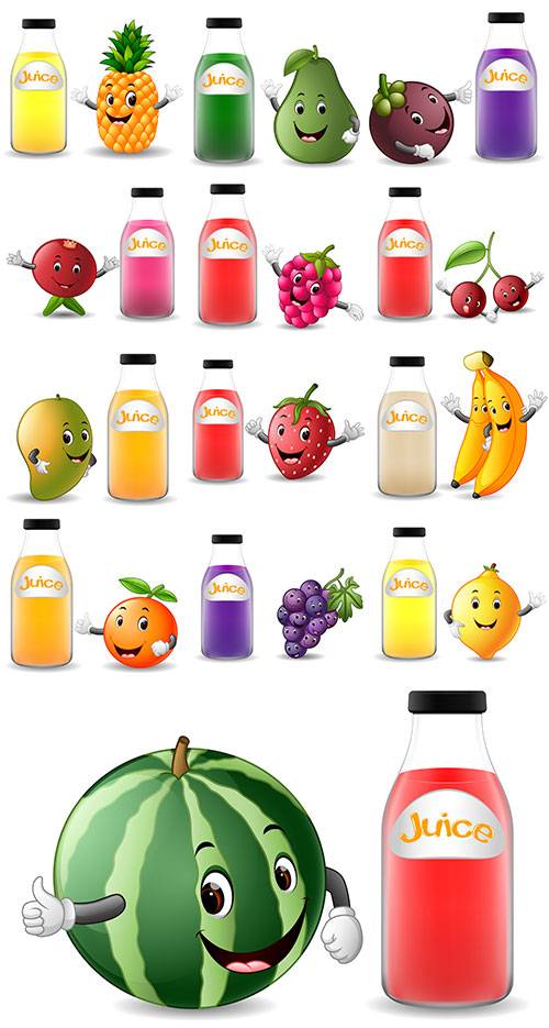 Фрукты и фруктовые соки - Векторный клипарт