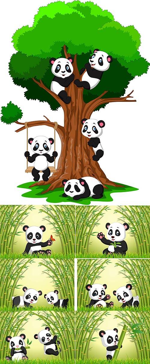 Панда в бамбуковом лесу - Векторный клипарт
