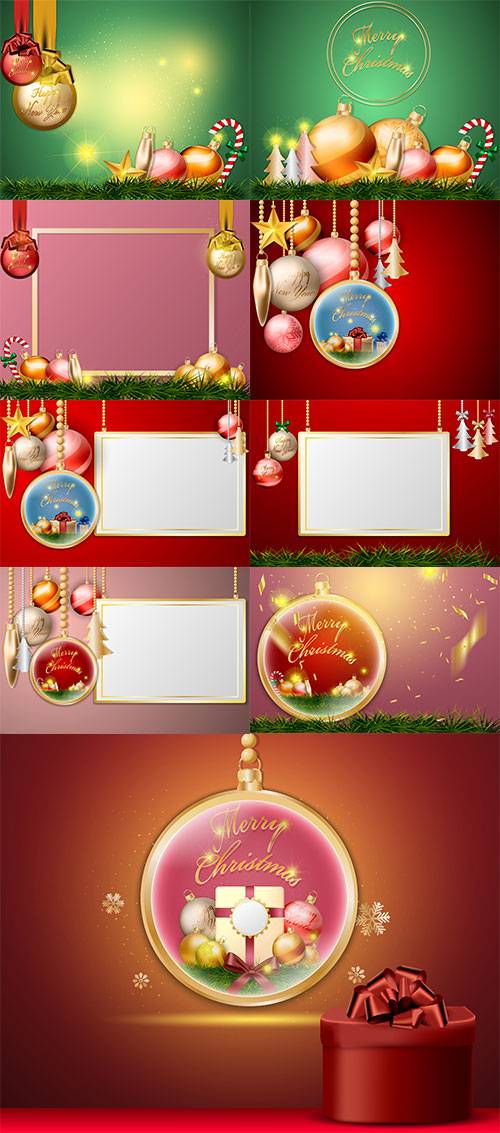 Новогоднее украшение - разноцветные шары - Векторные фоны