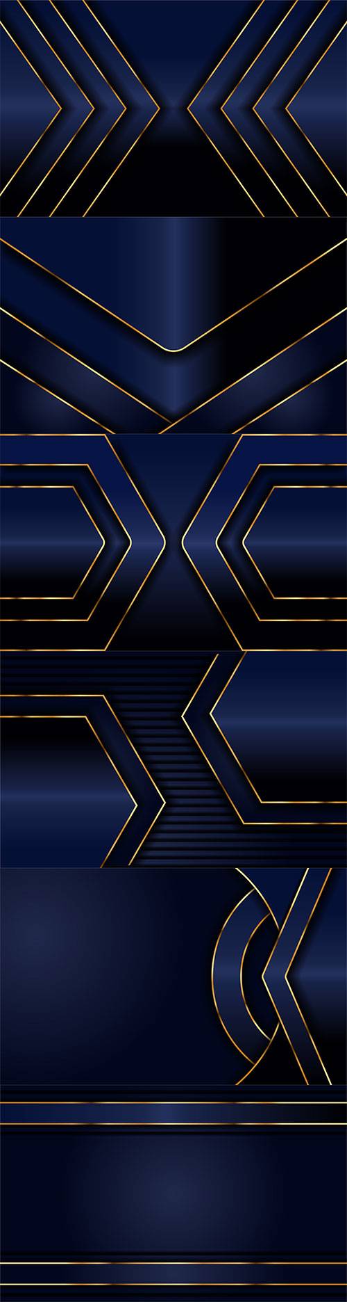 Тёмно-синие векторные фоны с золотыми линиями