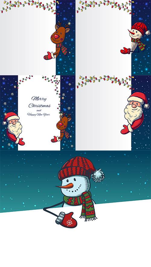 Новогодние открытки с сантой, снеговиком и собакой