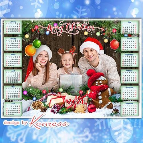Новогодний, рождественский календарь на 2021 год  - Merry Christmas calendar 2021 for Photoshop