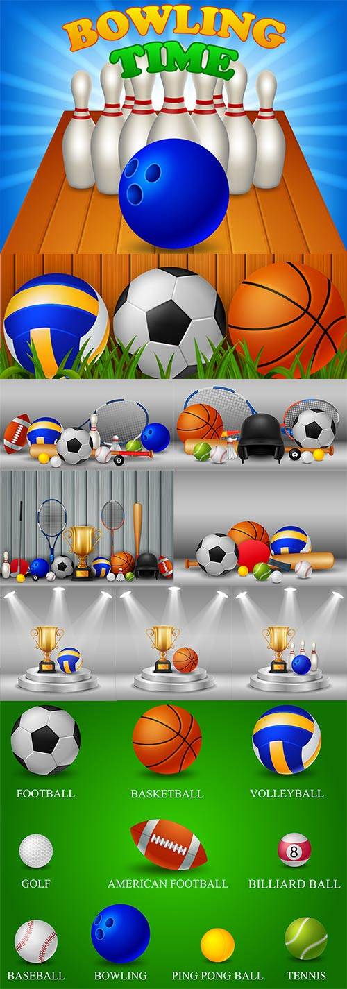Мячи для спортивных игр - Векторный клипарт