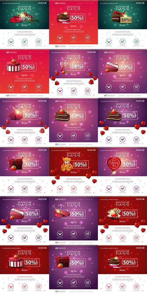Шаблоны сайтов на день Святого Валентина - Векторный клипарт