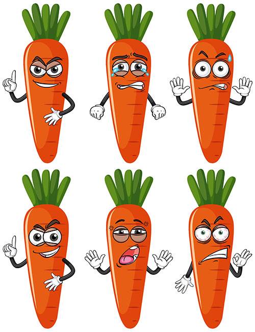 Морковь. Эмоции - Векторный клипарт