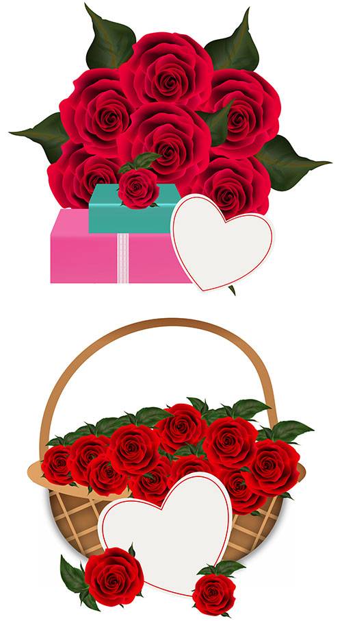Прекрасные розы с сердечком для поздравлений - Векторный клипарт