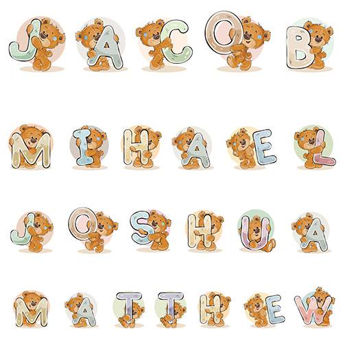 Мишки Тедди с буквами алфавита - Векторный клипарт