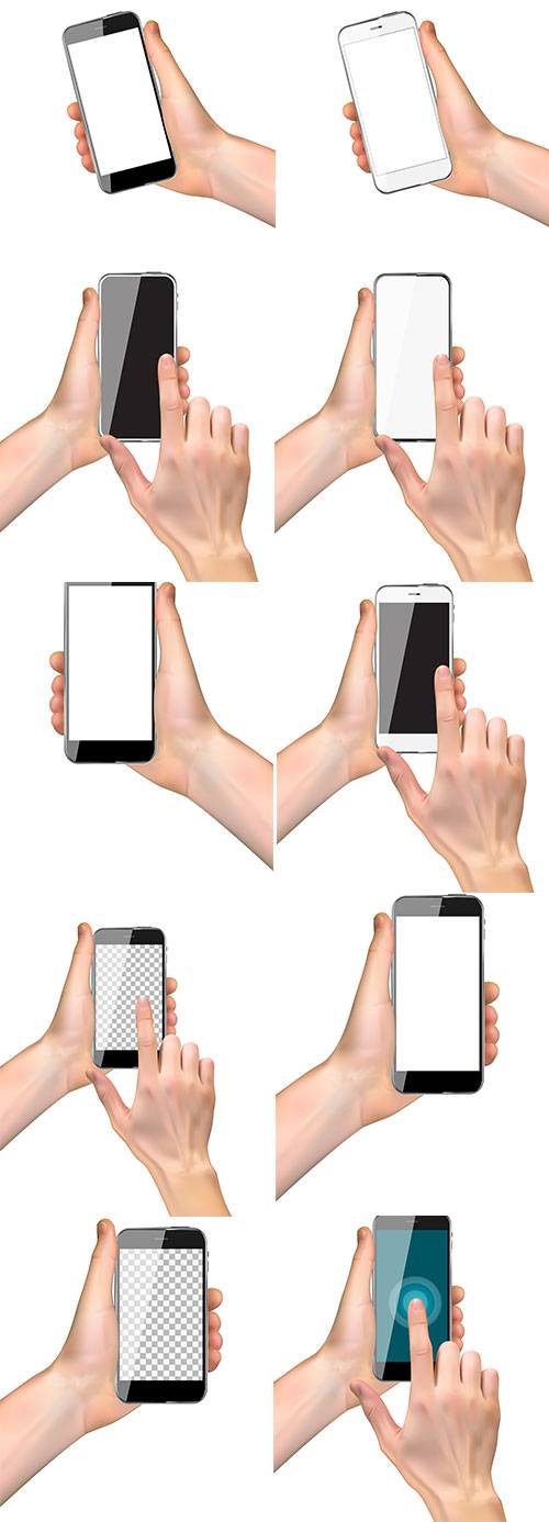 Руки со смартфоном - Векторный клипарт