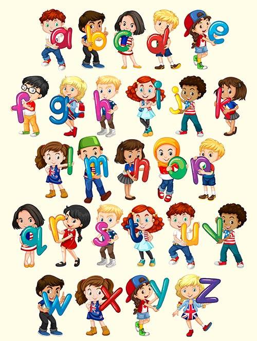 Дети с алфавитом - Векторный клипарт