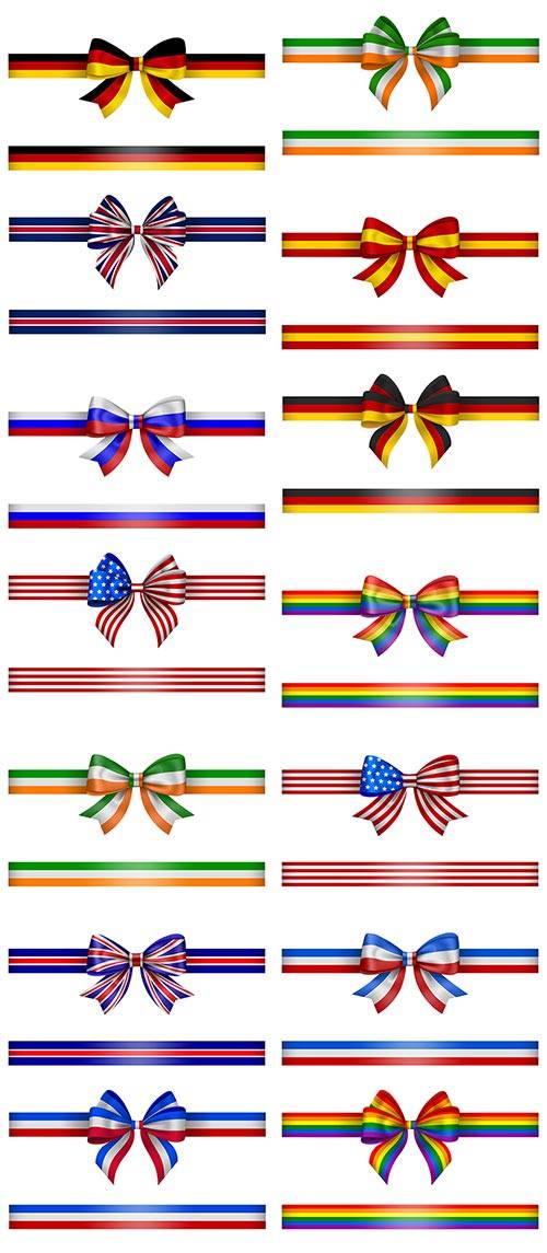 Банты и ленточки с символикой разных стран - Векторный клипарт