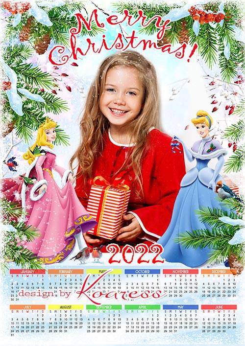 Новогодний, рождественский календарь на 2022 год с принцессами Диснея - Merry Christmas calendar 2022 with Disney Princess