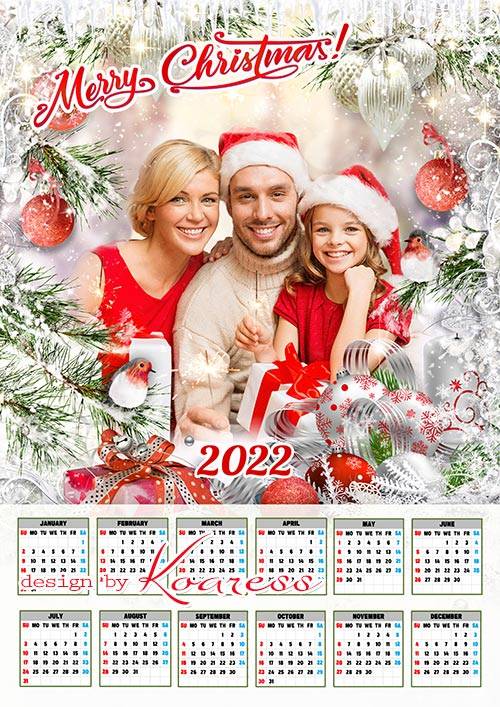 Новогодний и рождественский календарь на 2022 год с рамкой для фото - Merry Christmas calendar 2022