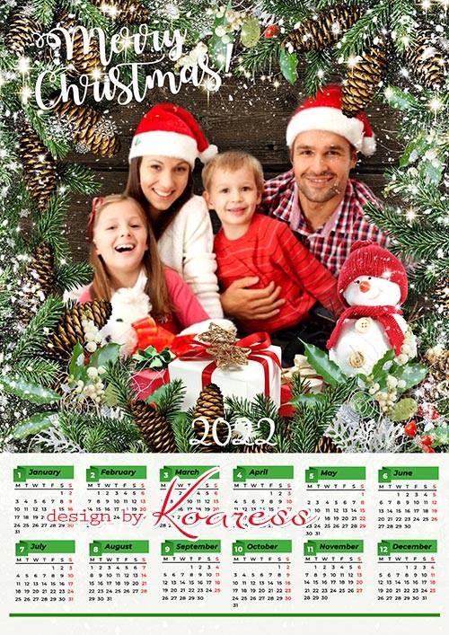Новогодний и рождественский календарь на 2022 год с рамкой для фото - Merry Christmas and a Happy New Year calendar 2022