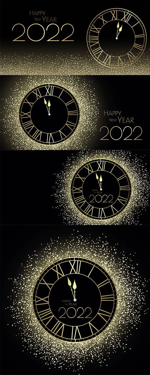 Векторные фоны с часами к Новому Году 2022