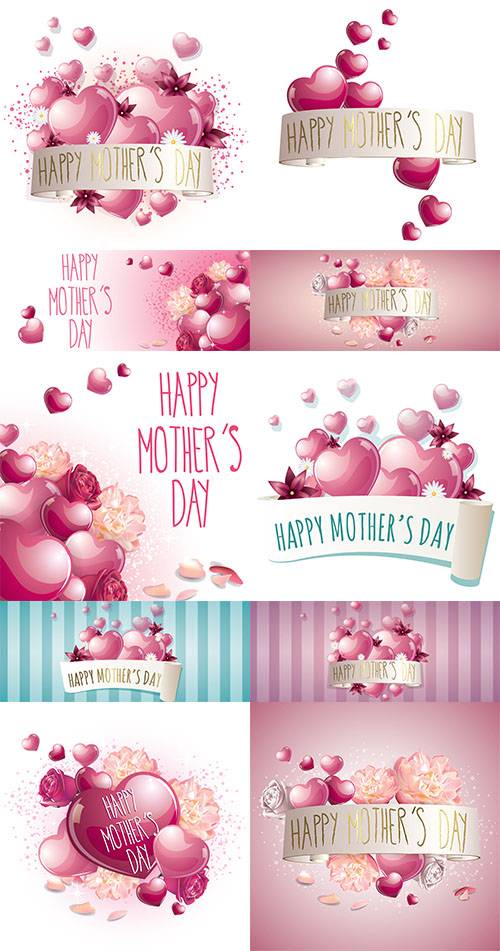 Векторные фоны на День Матери с сердечками и цветами