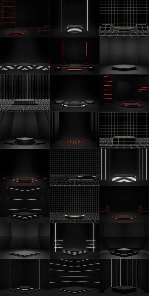 Чёрные фоны с подиумом в 3D проекции - Растровый клипарт
