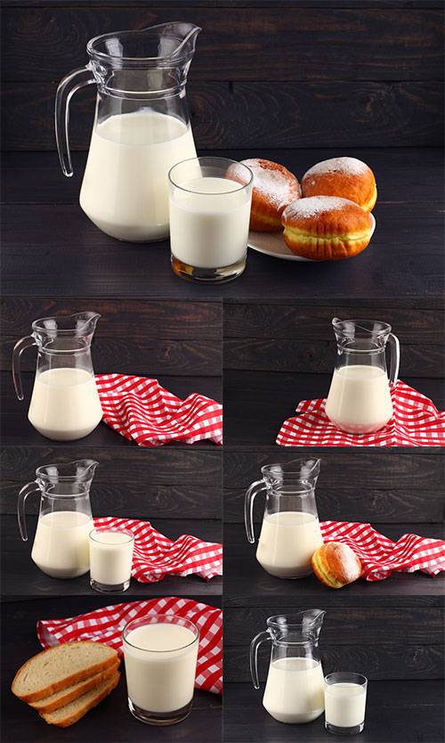 Молоко, хлеб и булочки - Растровый клипарт