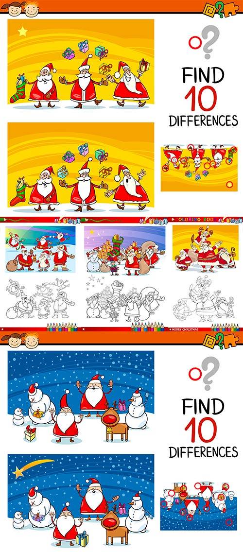 Раскраски для детей на новогоднюю тему - Векторный клипарт