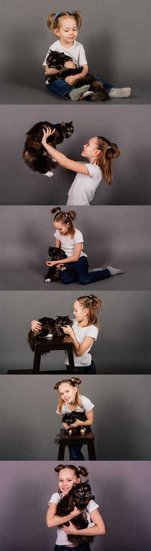 Девочка и кошка - Фотоклипарт
