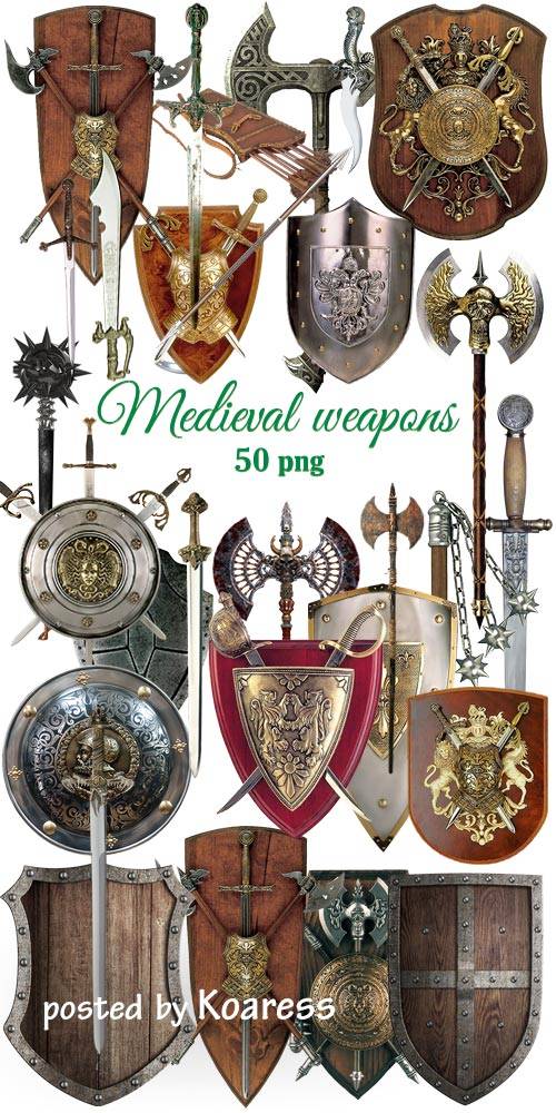 Клипарт png - Щиты, мечи, алебарды, копья и другое средневековое оружие
