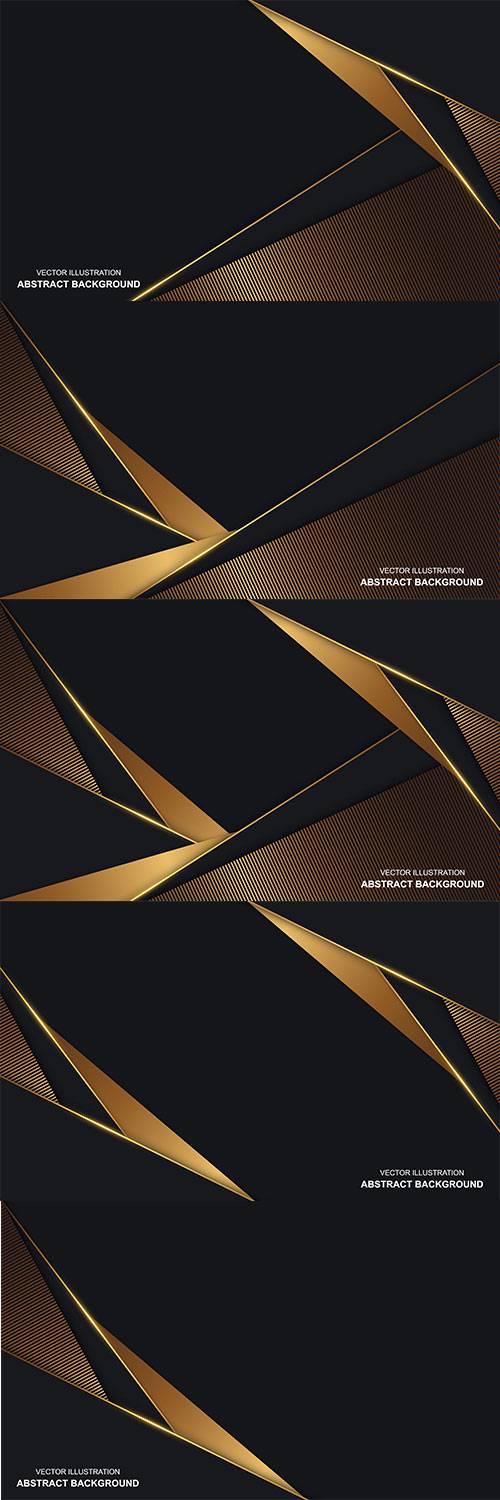 Чёрные векторные фоны с абстрактными золотыми полосами