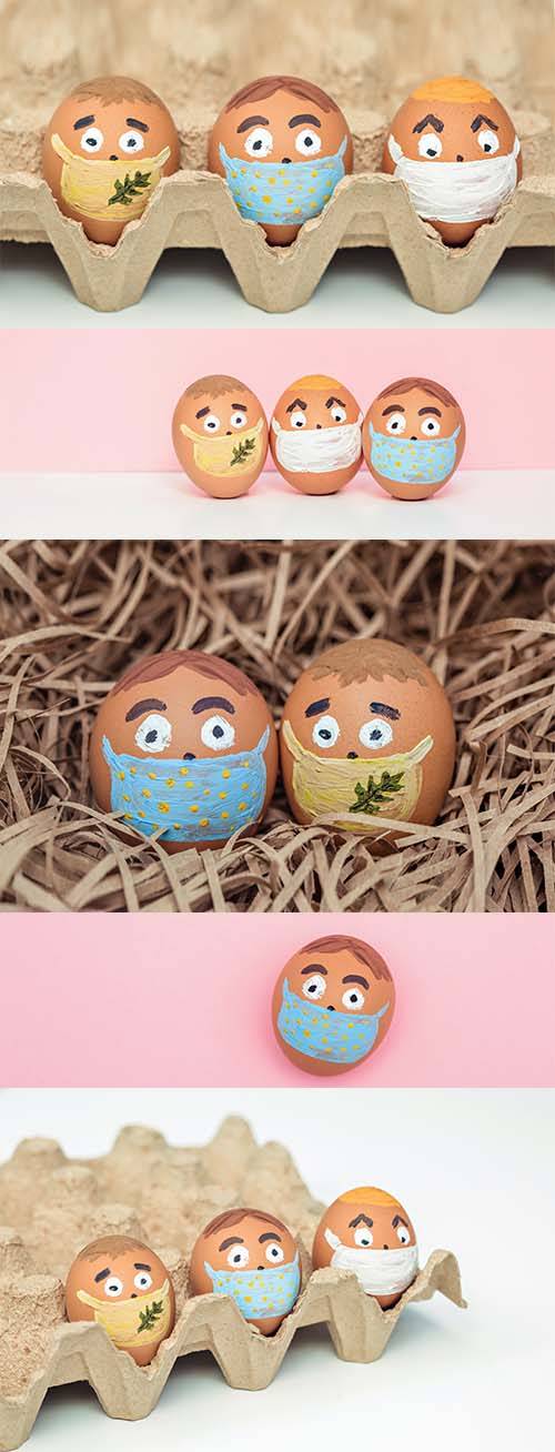 Забавные яйца с глазками в медицинских масках - Растровый клипарт