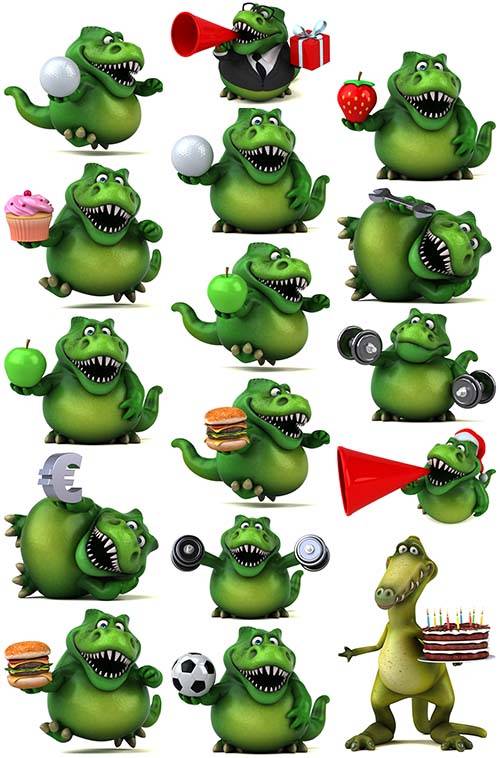 Забавные зелёные динозавры - Растровый клипарт