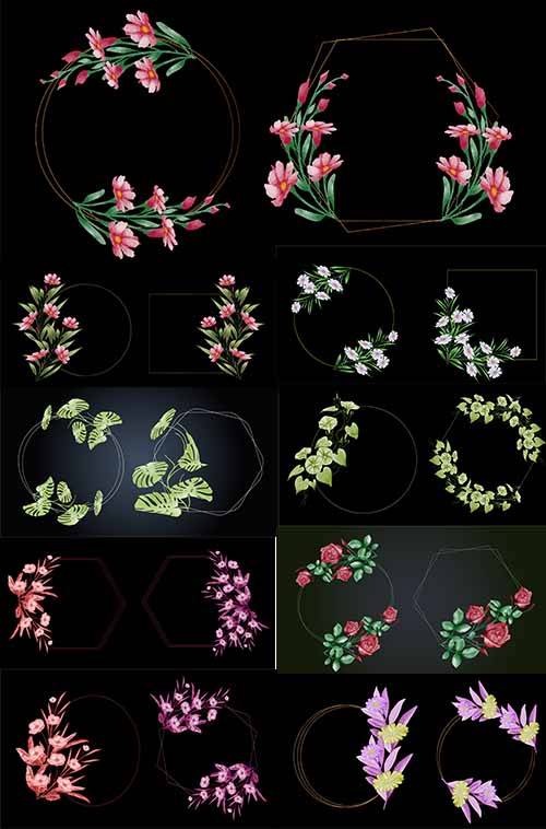 Цветы и рамки с цветами - Векторный клипарт