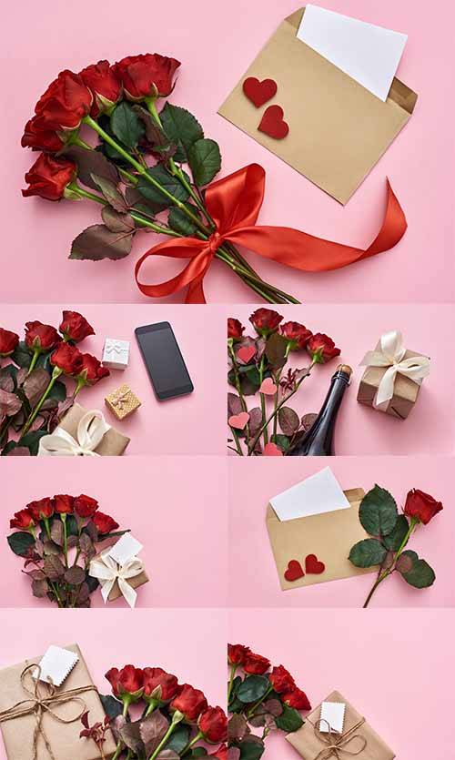 Фоны с розами и подарками для поздравлений - Растровый клипарт