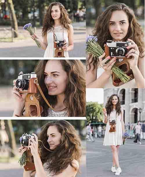 Девушка с фотоаппаратом - Фотоклипарт